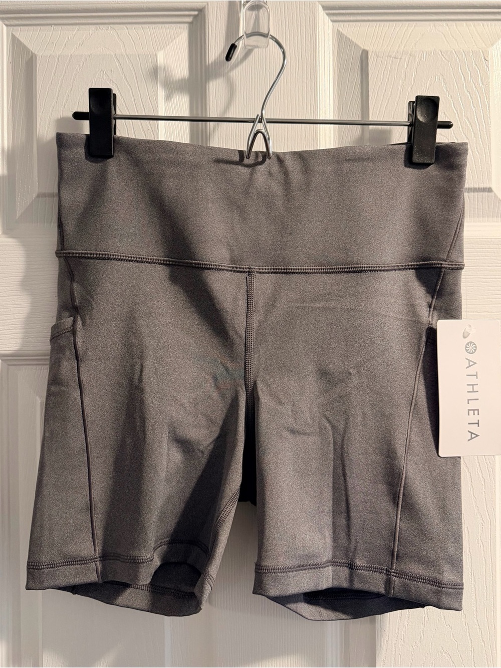 Athleta Heather Gray High-Rise Athletic Shorts with Side Pockets